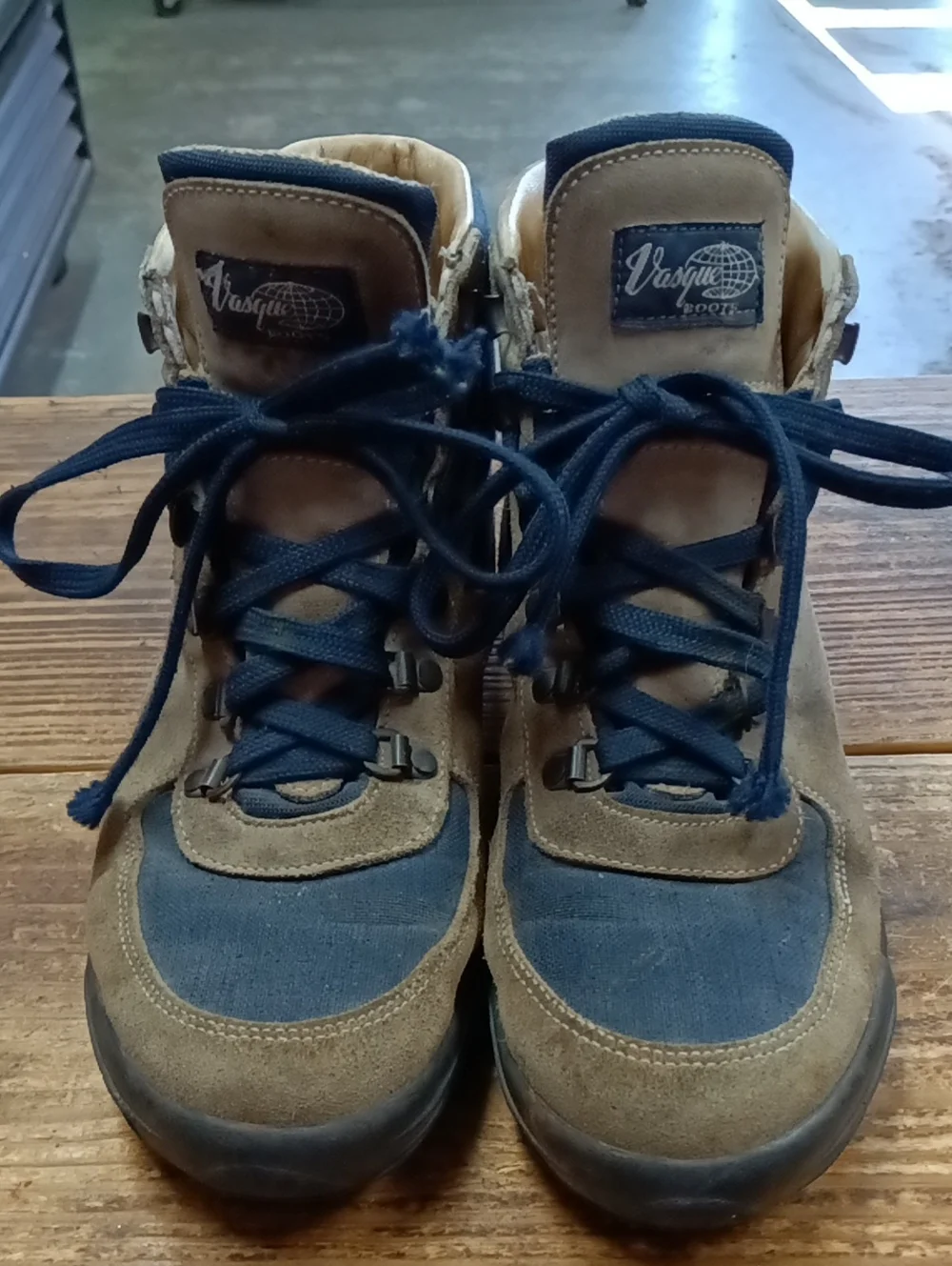 Vasque Brown Suede and Navy Canvas Hiking Boots Vintage Italian-made
